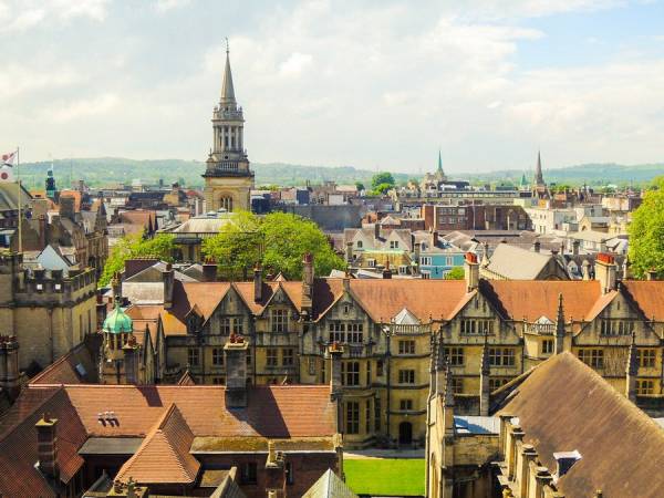 Medieval houses and cathedral in Oxford, England.