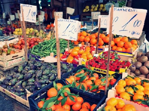 Fruit stall in a street market, Palermo.