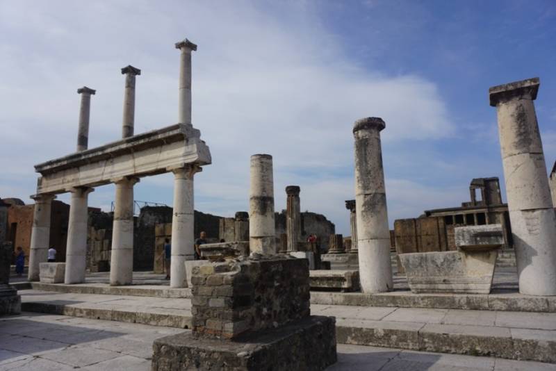 The ruins of Pompeii are a Mediterranean heritage site in Italy.