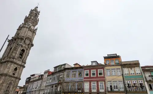 Clerigos tower and historic buildings in Porto.