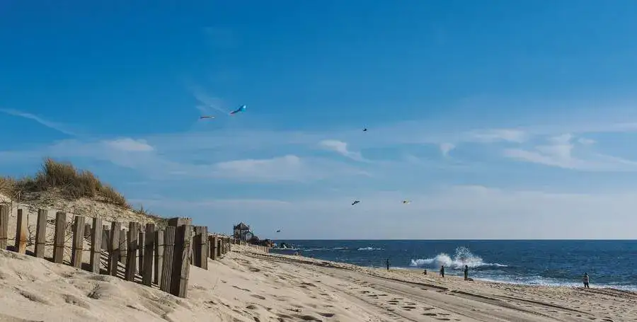 Sand dunes and Praia de Francelos beach near Porto.