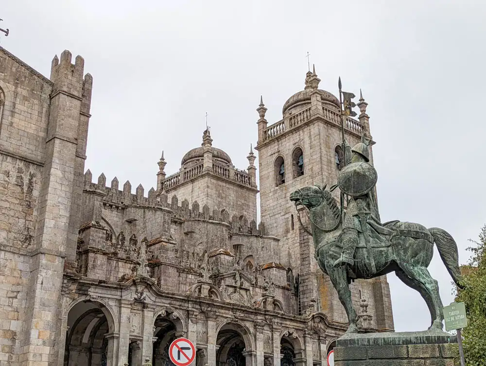 Horseback statue in front of Porto Cathedral.
