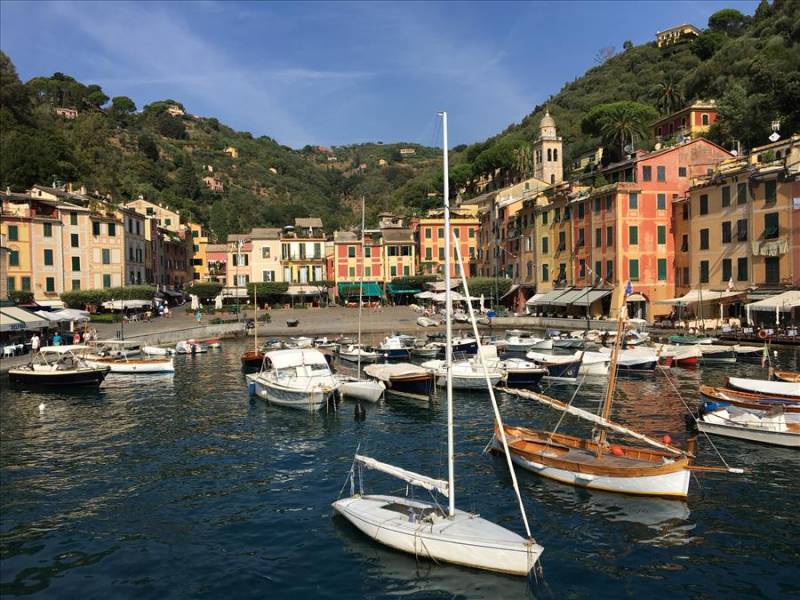 Sailing boats in Portofino harbour on Italy's Ligurian coast.