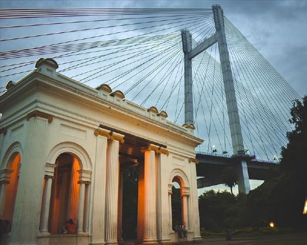 Princep Ghat with Howrah Bridge in background, Kolkata. 