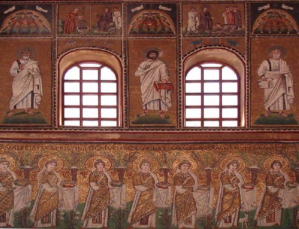 Mosaic inside Basilica of Sant'Apollinare Nuovo in Ravenna, Italy.