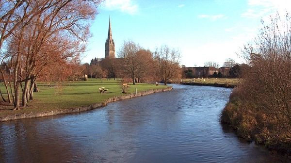 River Avon with Salisbury in the background, Wiltshire.