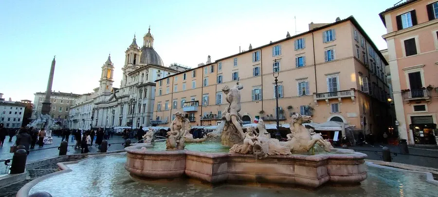 The Fountain of 4 Rivers in Piazza Navona in Rome's centro storico.
