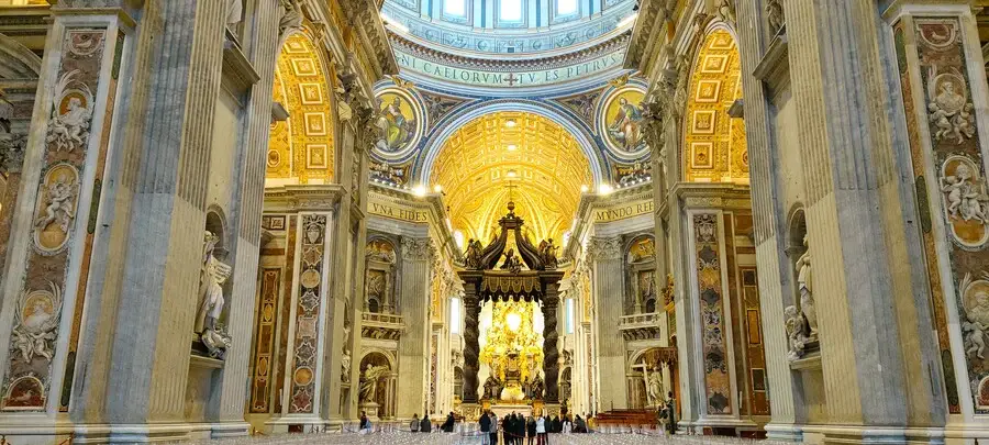 Bernini's bronze canopy over the main altar inside St. Peter’s Basilica in the Vatican.