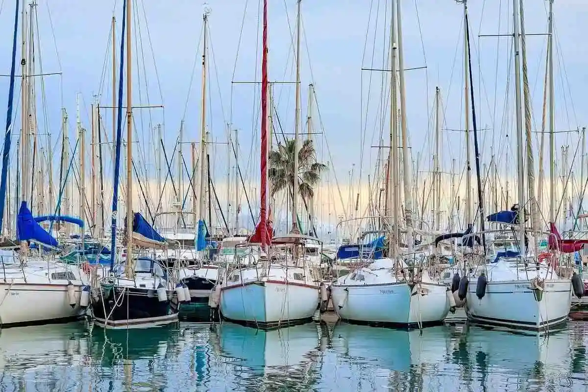 Boats moored in leisure harbour after sailing around Mallorca..