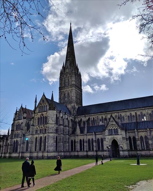 Outside Salisbury Cathedral one of Wiltshire's top sights.
