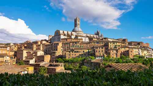 Siena cathedral and medieval town on a hill in Tuscany.