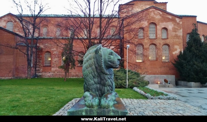 Lion statue infront of St Sofia Orthodox Church, Bulgaria