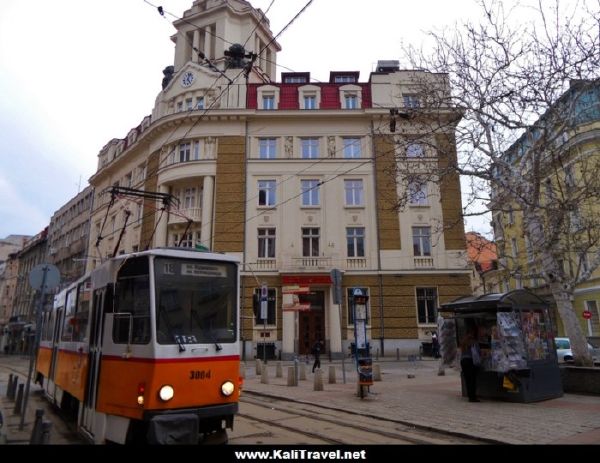 A tram in historic Sofia, Bulgaria