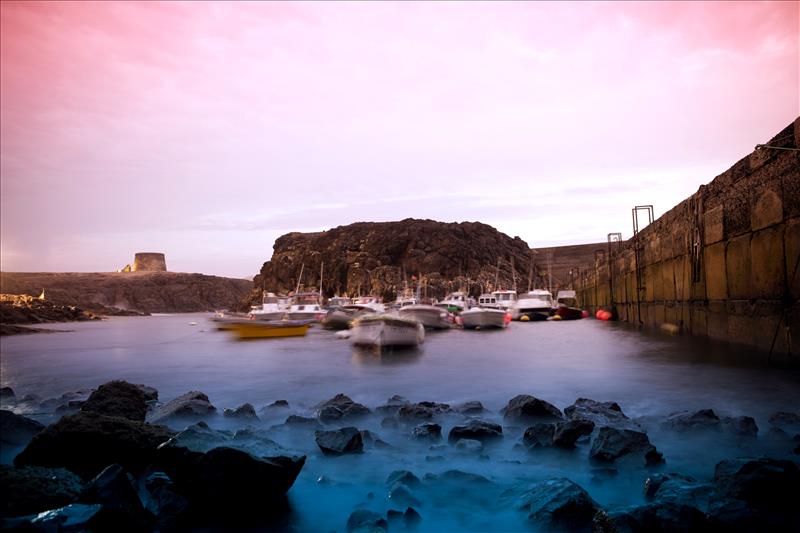 El Cotillo harbour at sunset, Fuerteventura.