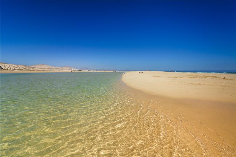Sands and lagoon at Sotavento beach, Fuerteventura.
