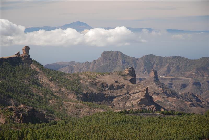 Roque Nublo clouded rocky landscape in the centre of Gran Canaria Island.