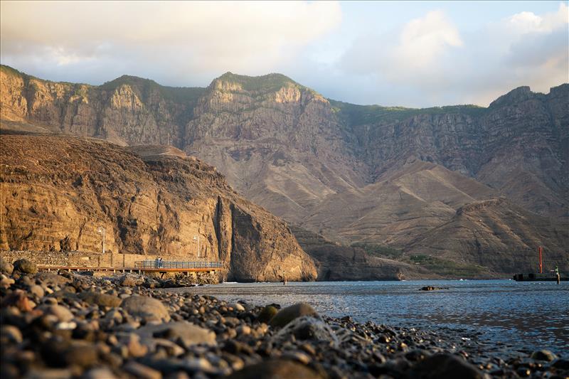High cliffs behind Agaete harbour, Gran Canaria.