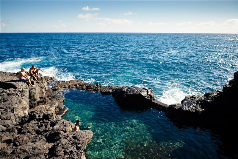 Charco Azul seawater rock pools on La Palma coast.