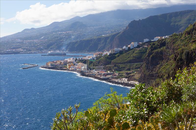 Views over the green rugged coasts of La Palma, Canary Isles.