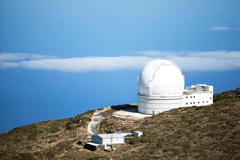 White dome of Roque de los Muchachos space observatory, La Palma.