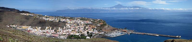 San Sebastian de la Gomera with Tenerife and teide Volcano in the distance, Canary Isles.