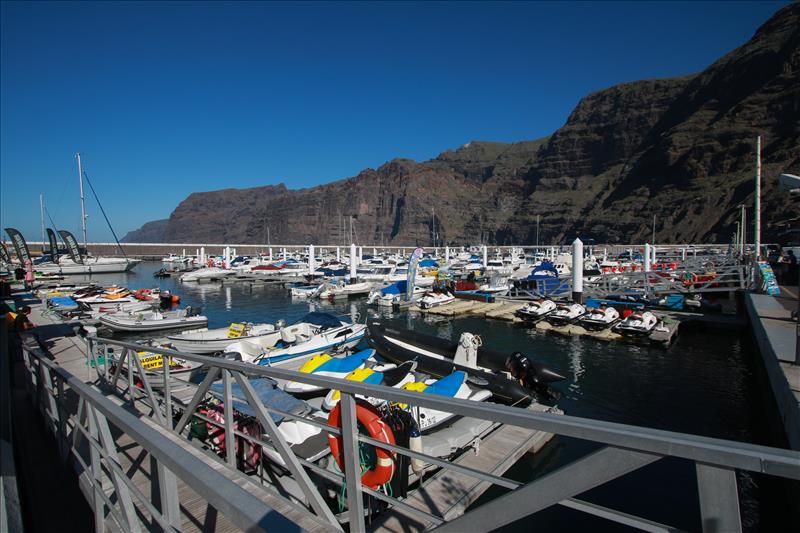 Boats in Los Gigantes leisure harbour in Tenerife, Canary Isles.