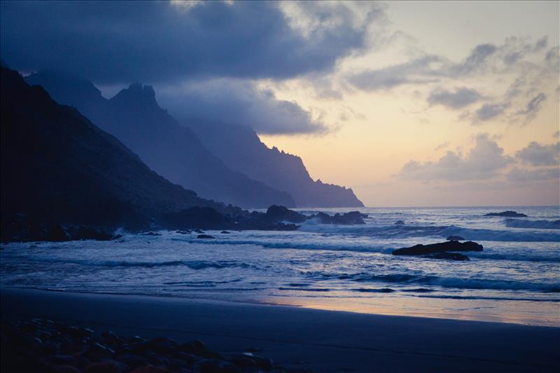 Dark cliffs of Anaga & the Atlantic Ocean in the Spanish Canary Islands.