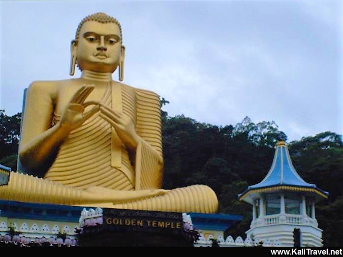 Huge golden Buddha at the temple in Dambulla.