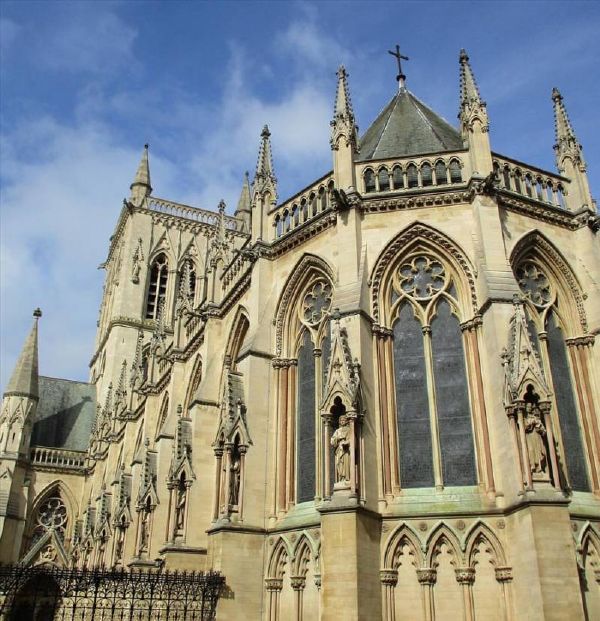 Gothic architecture of St. Mary's Church in Cambridge, UK.