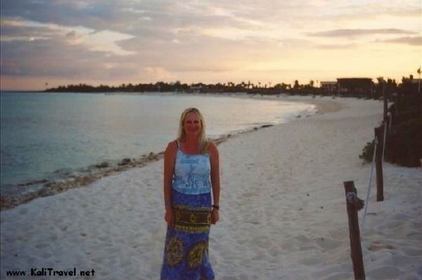 Me at sunset on a sandy beach on Mexico's Riviera Maya!