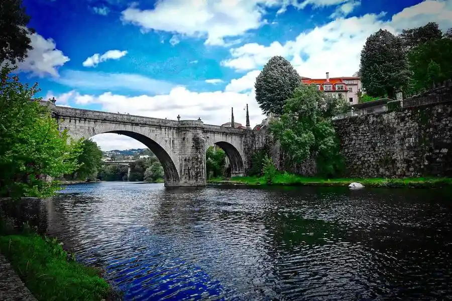 Roman bridge over the river in Amarante, Portugal. 