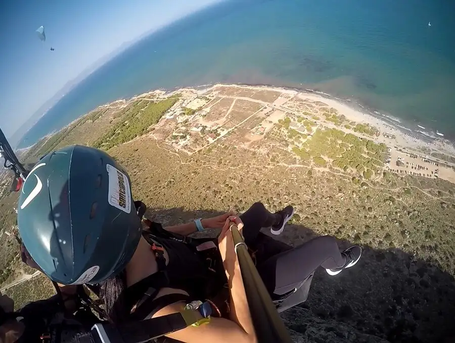 Aerial panoramic view of the coast taken while paragliding in Alicante.