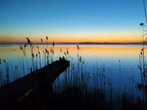 Sunset over the lake in Albufera Park, Valencia.