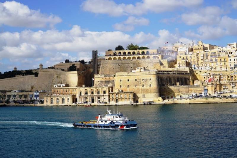 Walled city of Valetta overlooking the Mediterranean Sea.