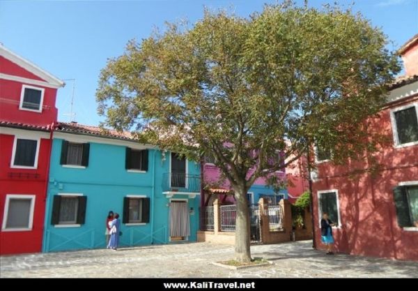 Brightly painted village houses on Burano Island, Venice Lagoon