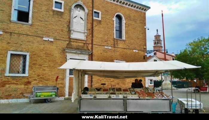 A seafood stall in Campo Santa Margherita in Venice, Italy