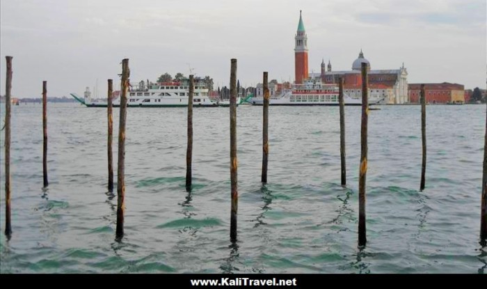 The poles that Venice is built on in St Mark's Basin