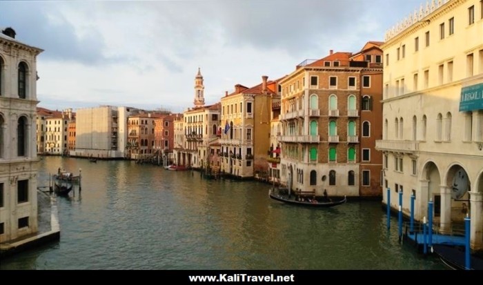 View of the grand canal from Rialto Bridge in Venice, Italy