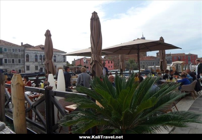 Waterside cafe teWaterside cafe terrace on Murano Island, Venice Lagoon