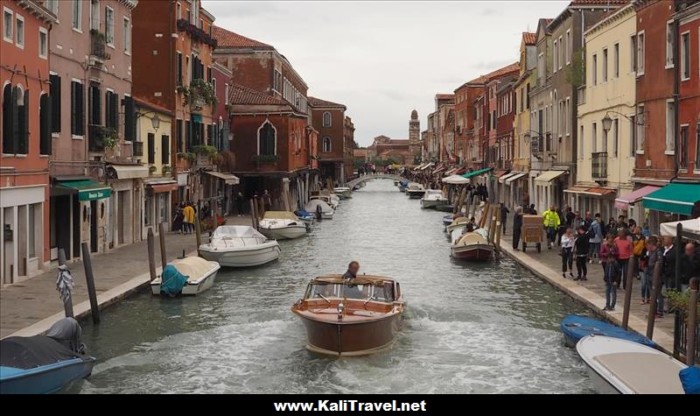 Motor boat on Rio Dei Vetrai canal, Murano Island, Venice