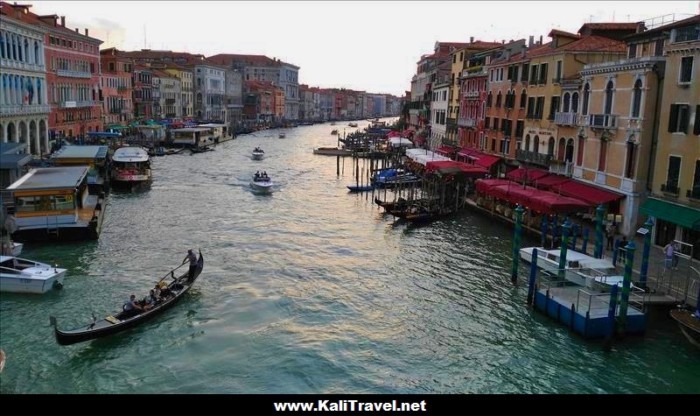 Views over the Grand canal from Rialto Bridge in Venice, Italy