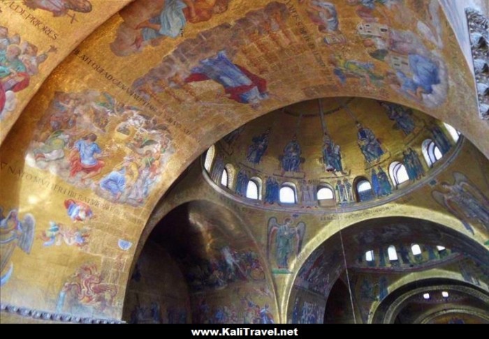 Gold mosaic ceiling inside the dome of St Mark's Basilica, Venice