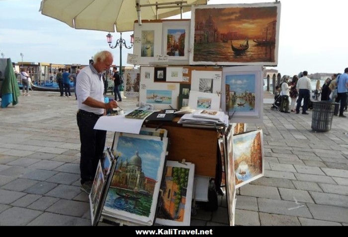 Artist on St Mark's Basin waterfront in Venice