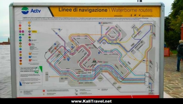 Map of vaporetto routes to Venice Laggoon Islands of Murano, Burano and Torcello