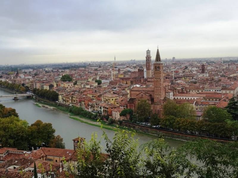 View over River Adige and Verona historical city in Italy. 