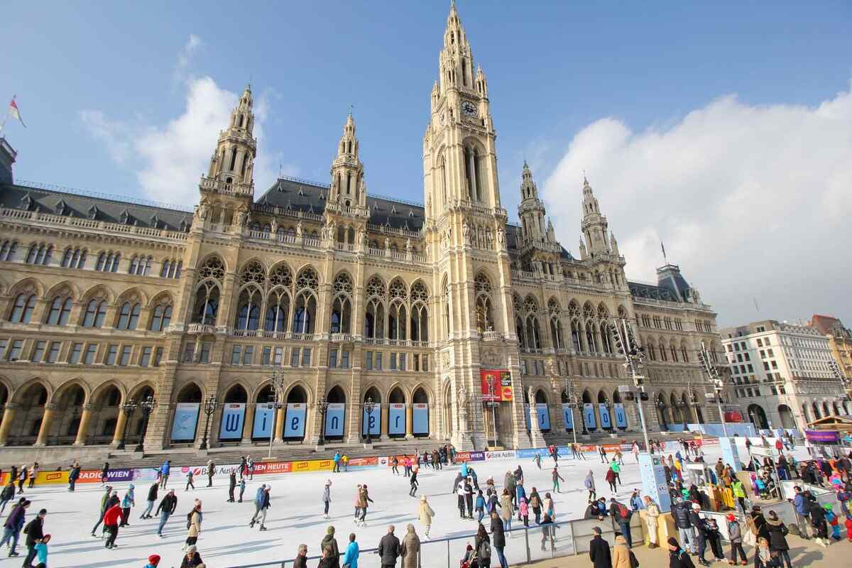 Ice-skating outside Vienna City Hall in December.kating