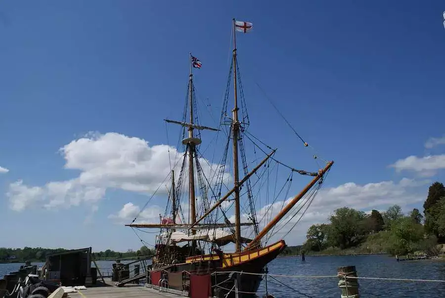 Replica of a Pilgrim ship docked in historic St. Mary's, USA.