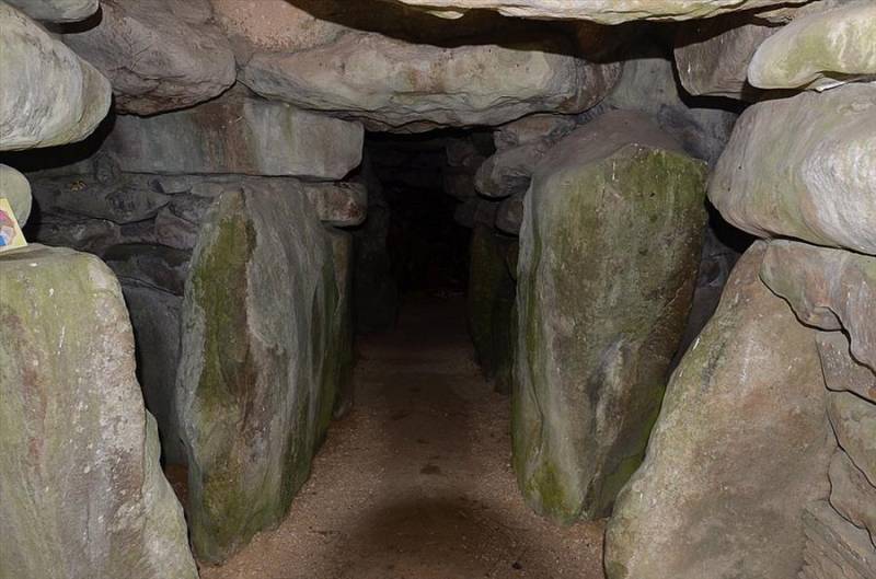 Stone burial chamber at West Kennet Longbarrow in Wiltshire.