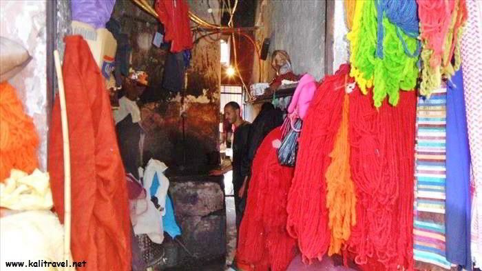 Wool souk in Marrakesh medina. 